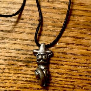 Goddess necklace , silver tone, on a 30inch black cord